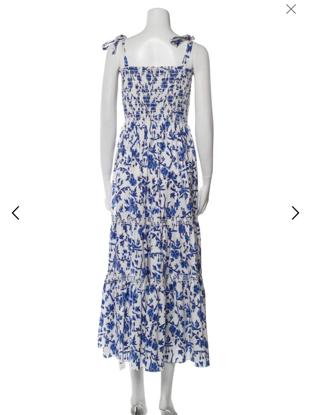 Tory Burch White and Blue Floral Tie-Shoulder Maxi Dress